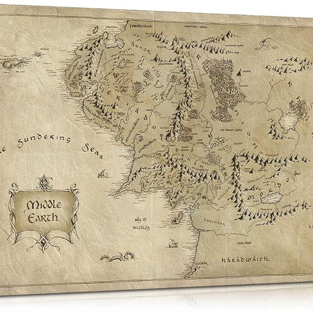 Mistyefly Middle Earth Map Wall Art Canvas Print - Fantasy Map of Middle Earth - 24''H x 36''W with Inner Wooden Frame - Lightweight & Easy to Hang - Perfect for Bedroom, Game Room Decor