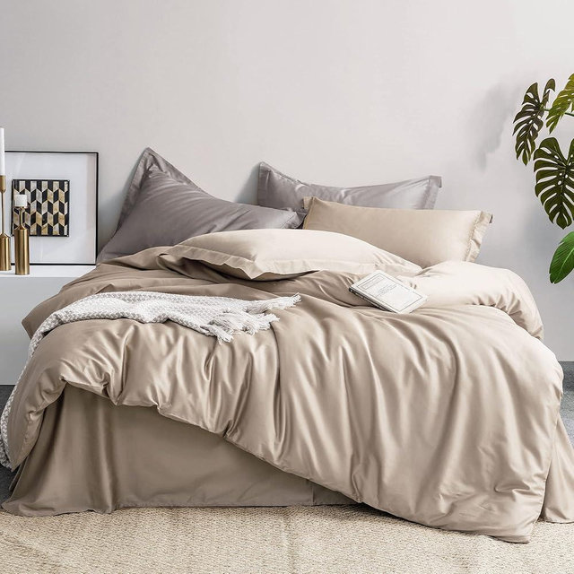 MILDLY 100% Cotton Duvet Cover Set King Size Khaki Taupe Comforter Cover Sets Satin Weave Silky Luxury Bedding Set 3PCS (No Comforter)