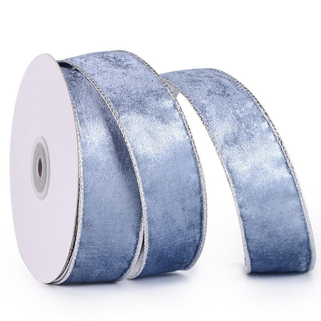DINDOSAL Dusty Blue Velvet Ribbon - 1.5" x 10 Yards Blue Christmas Wired Ribbon with Silver Backside, Perfect for Christmas Tree, Wreaths, Crafts, Home Decor, Gift Wrapping