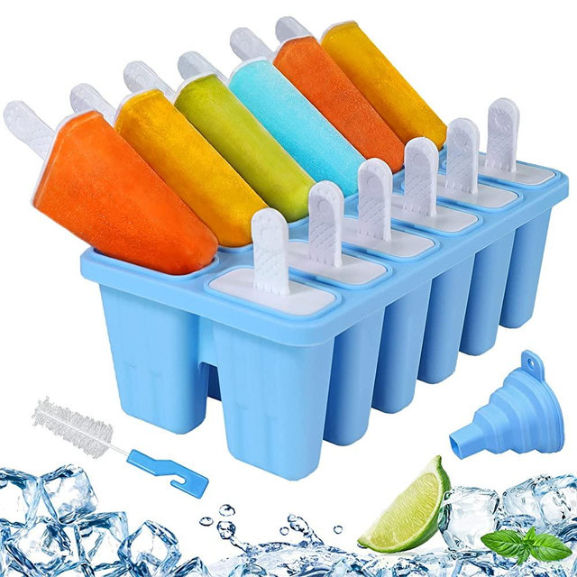 Silicone Popsicle Molds 12-cavity, DIY Ice Pop Mold for Kids Adult Teens, BPA Free Ice Cream Molds for Party Yogurt Juice Smoothies Sticks