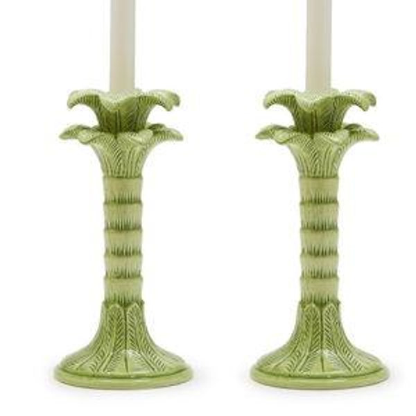 Set of 2, Palm Leaf Taper Candlestick Holders