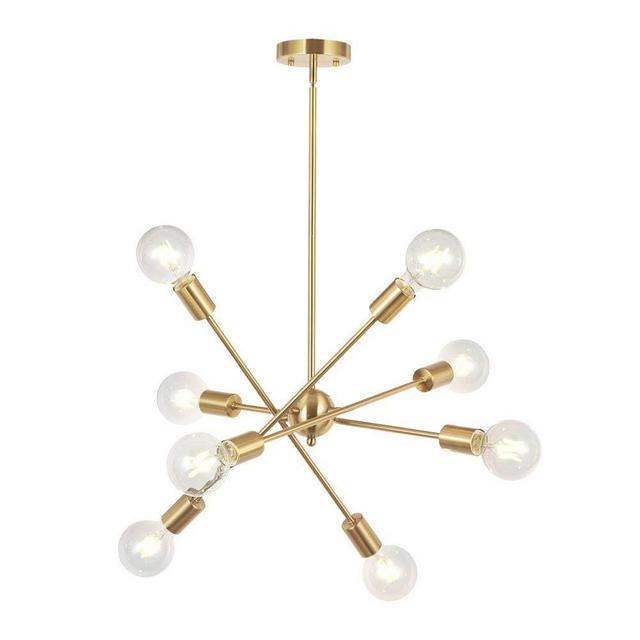 BONLICHT 8 Lights Modern Sputnik Chandelier Lighting with Adjustable Arms Mid Century Pendant Light Vintage Industrial Farmhouse Ceiling Light Fixture Brushed Brass