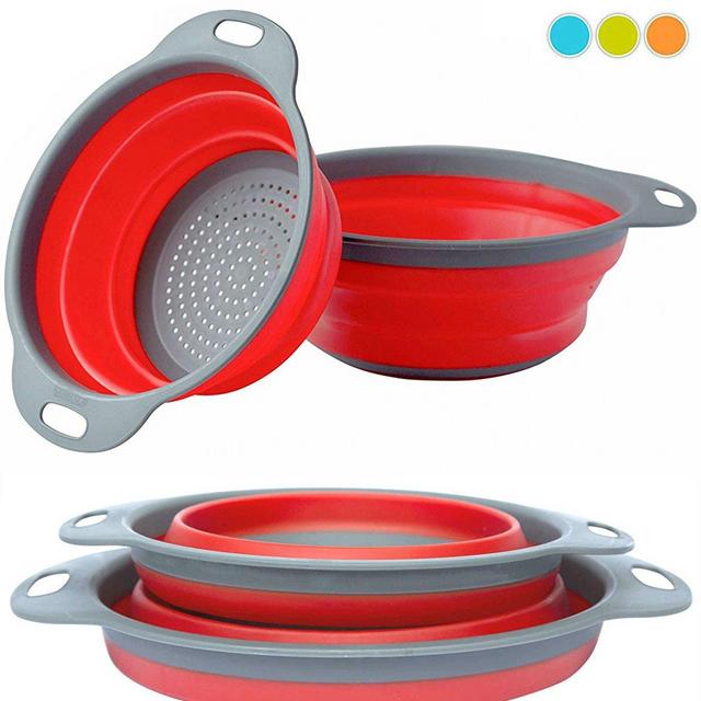 Colander Set - 2 Collapsible Colanders (Strainers) Set By Comfify - Includes 2 Folding Strainers Sizes 8" - 2 Quart and 9.5" - 3 Quart Red and Grey