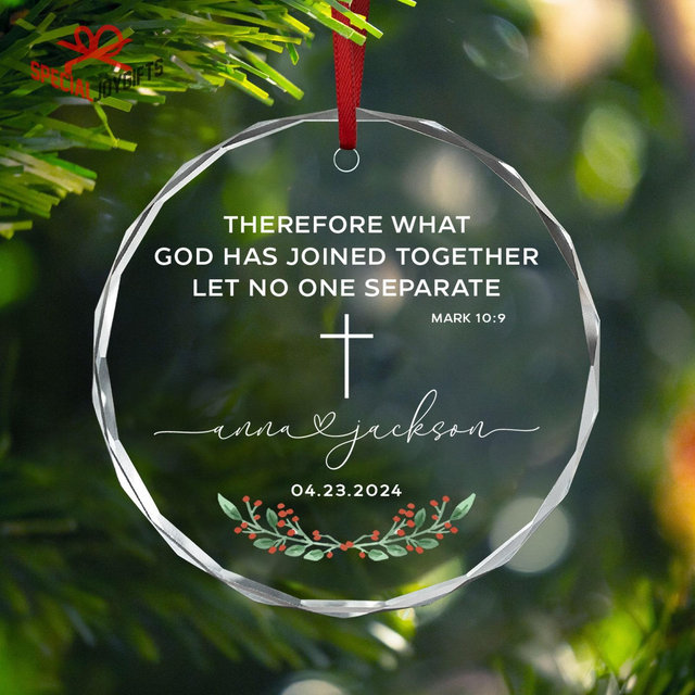 Personalized Christian Wedding Ornament, Wedding Gift, Custom Bible Verse Mark 10:9 Engagement Ornament, First Christmas Gift for New Couple