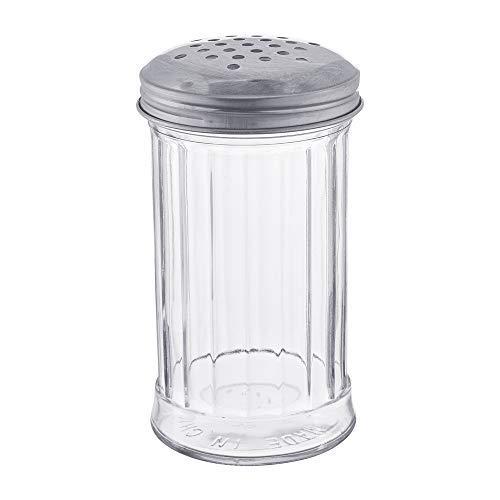 12-Ounce Glass Cheese Shaker with Stainless Steel Perforated Cap, Parmesan Shaker / Glass Jar Dispenser