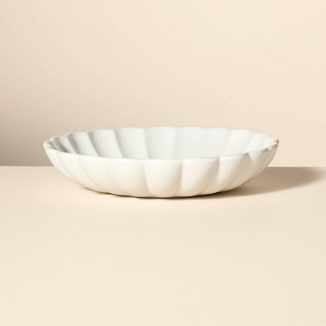 98oz Scalloped Edge Stoneware Shallow Serving Bowl Cream - Hearth & Hand™ with Magnolia