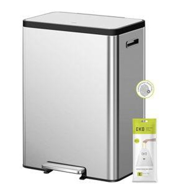 EKO EcoCasa II 36L+24L Dual Trash Can with Recycle Bin, Stainless Steel Garbage Can with Lid, Deodorizer Compartment, Odor-Proof and Fingerprint Resistant