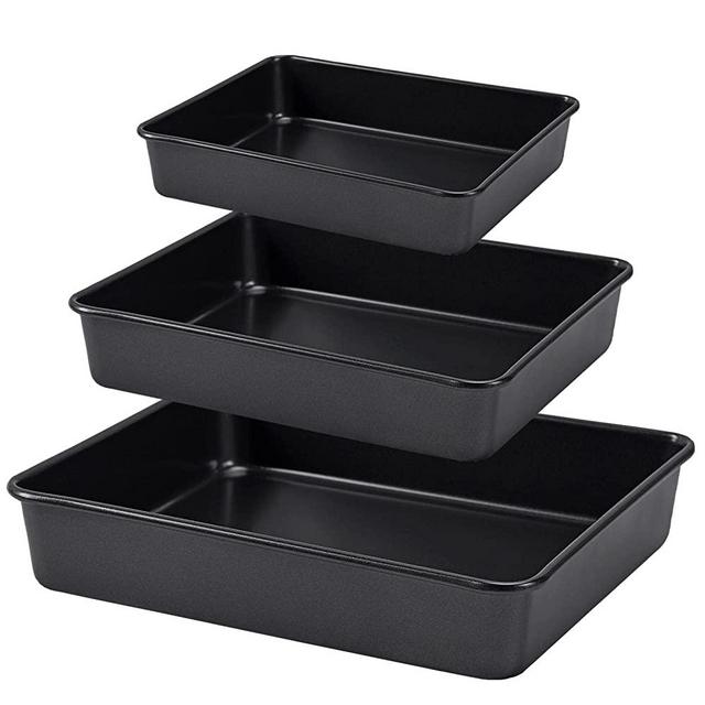 Nonstick Roasting Pan, Deep Baking Pan Set, Large Cake Pan Sets for Oven, 3-Piece Brownie Pan （Black）