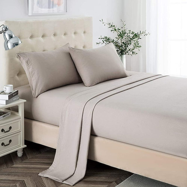 King Sheet Set, 2400 Thread Count Soft Deep Pocket Microfiber Sheets, 4 Pieces Taupe Bedding Sheets & Pillowcases