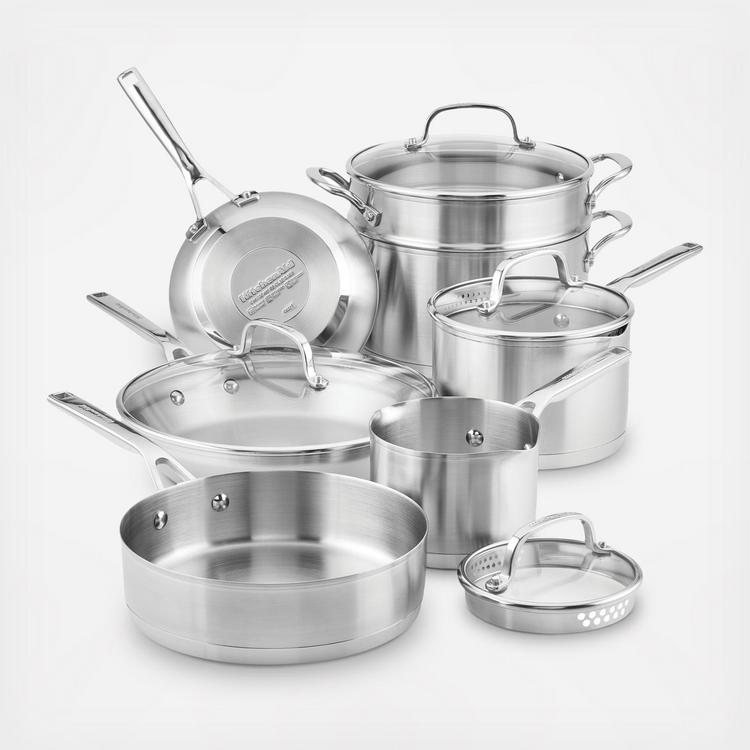 KitchenAid, 3-Ply Base 11-Piece Stainless Steel Cookware Set - Zola