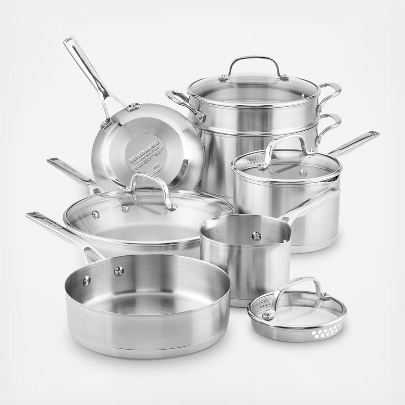 KitchenAid 3-Ply Base 11-Piece Stainless Steel Cookware Set