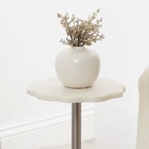 Round Marble and Metal Drink Table - Silver
