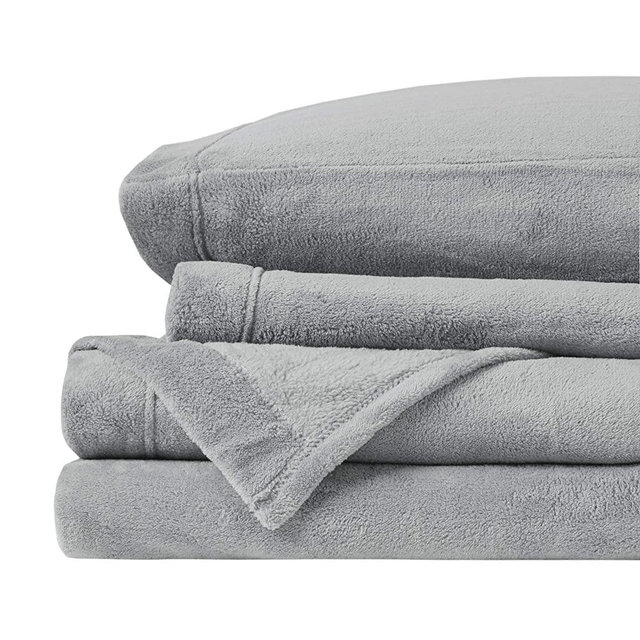 True North by Sleep Philosophy Soloft Plush Warm Velvety Soft Fluffy Cold Weather 4 Piece Sheet Set, Kingl Size, Grey, King