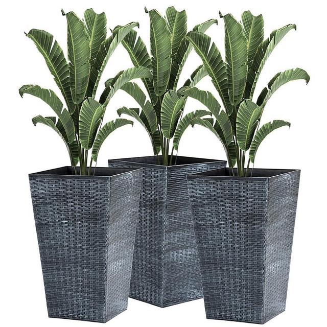 Outsunny Set of 3 Tall Planters with Drainage Hole, 24" Outdoor Flower Plant Pots, Indoor Planters for Porch, Front Door, Entryway, Patio and Deck, Gray