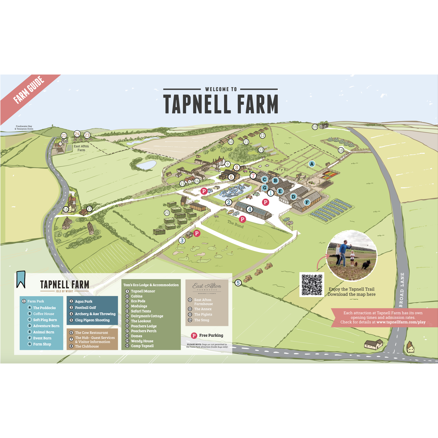 Map of East Afton and Tapnell Grounds - shows the venue and accommodation