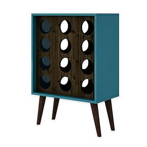 Manhattan Comfort Lund 12-Bottle Wine Cabinet in Rustic Brown/Aqua