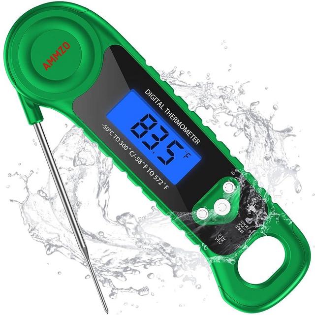 AMMZO Digital Meat Thermometer for Grilling, Instant Read Food Thermometer Waterproof with Backlight for Cooking, Deep Fry, BBQ, Grill, Smoker and Roast (Green)