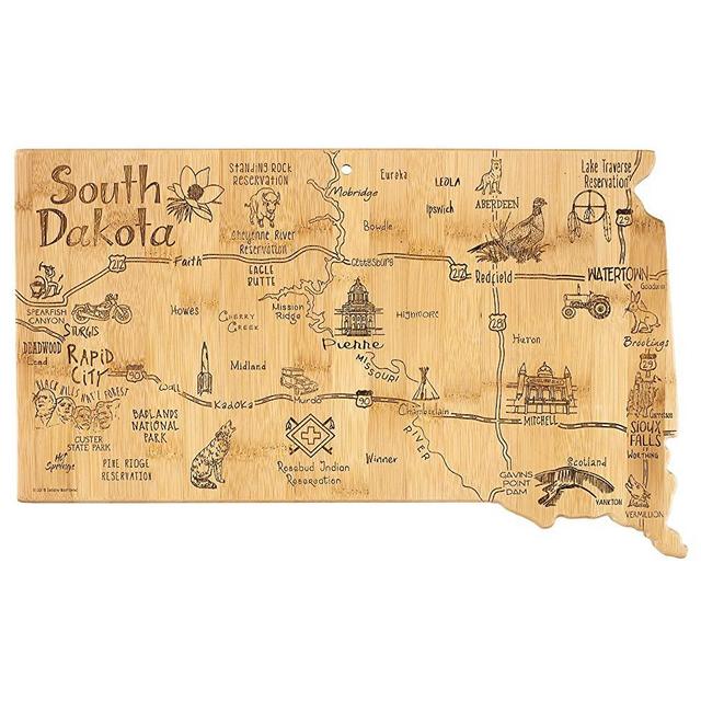 Totally Bamboo Destination South Dakota State Shaped Serving and Cutting Board, Includes Hang Tie for Wall Display