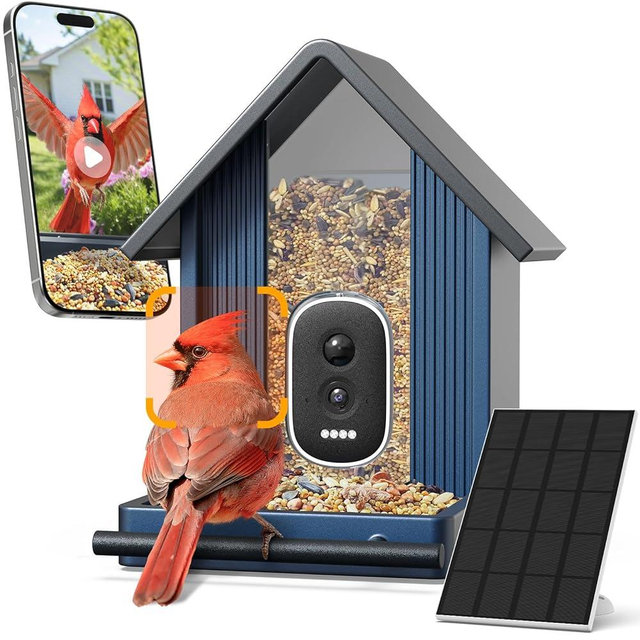 Smart Metal Bird Feeder with Camera Squirrel Proof, 2.5K UHD AI Identification, Wireless Solar Powered Outdoor for Garden Birding, Real-time Videos & IMG, Premium Present for Dad