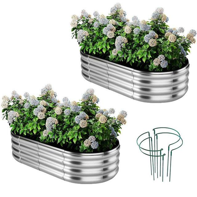 Galvanized Metal Planter Raised Garden Bed Kit for Gardening Outdoor，4x2x1ft 2 Planter Grow Garden Box Raised Flower Bed，Long Vegetable Clearance Herb Raised Garden Beds for Gardening Metal