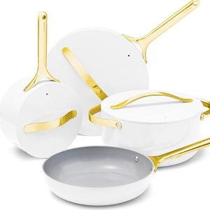 Caraway Nonstick Ceramic Cookware Set (12 Piece) Pots, Pans, Lids and Kitchen Storage - Non Toxic - Oven Safe & Compatible with All Stovetops - White