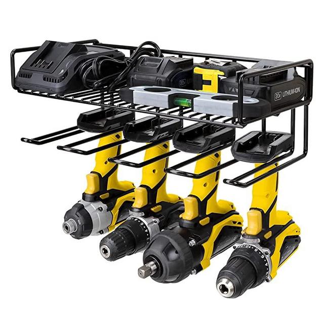 WellMall Tool Storage Organizer Holder - Wall Mount Style for Power Tool Drill as Heavy Duty Tool Shelf & Tool Rack with Compact Design