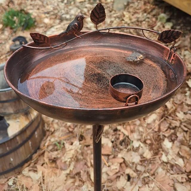 Standing Garden Large Birdbath Yard Garden Decor Bird Baths Outdoors Bird Bowl Stake Metal Bird Bath Bird Feeder Easy to Install 41.3" H