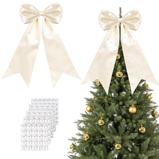 Riceshoot Christmas Large Bows Decorations with Pearl Stickers for Christmas Tree Topper Backdrop Birthday Party Room Wall Decor 16 x 32'' Wedding Bow with Long Tails for Bridal Anniversary