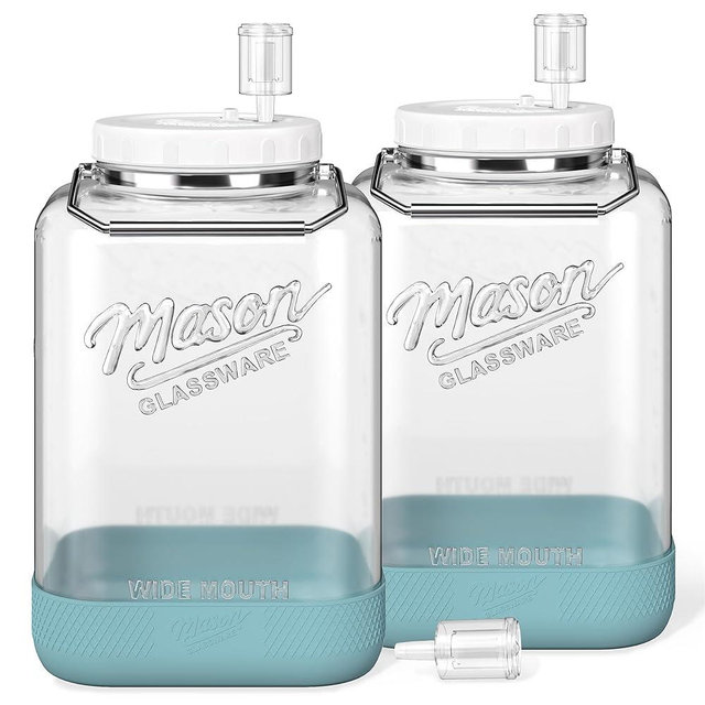 Dwbligt 2 Pack Large Fermentation Jars with Airlock, 2 Gallon Glass Jar with Airtight Lid-Wide Mouth Mason Jar with Handle & Non-slip Base for Mead Making & Kombucha, Pickle Jar, Kimchi Containers