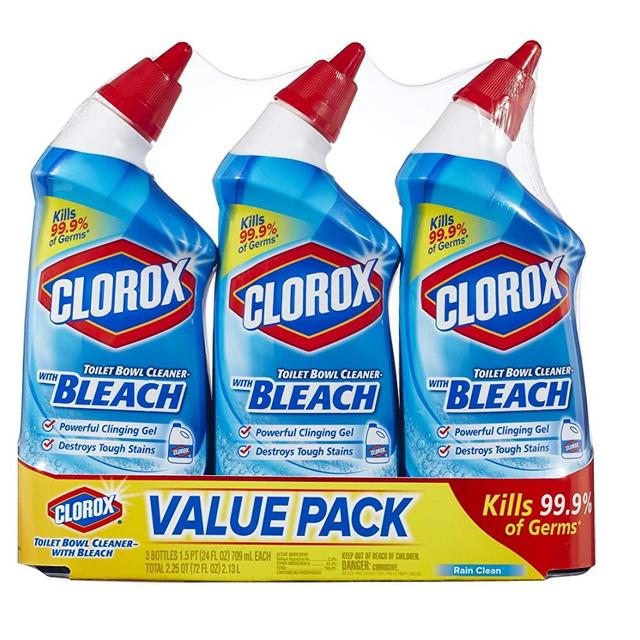 Clorox Toilet Bowl Cleaner with Bleach, Rain Clean - 24 oz, 3 Pack