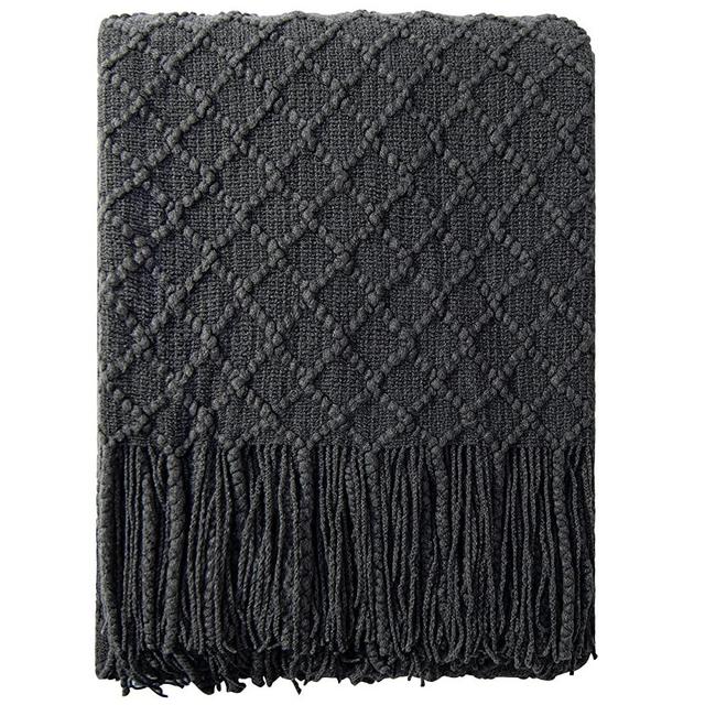 NTBAY Acrylic Knitted Throw Blanket, Lightweight and Soft Cozy Decorative Woven Blanket with Tassels for Travel, Couch, Bed, Sofa, 51 x 67 Inches, Dark Grey Checkered