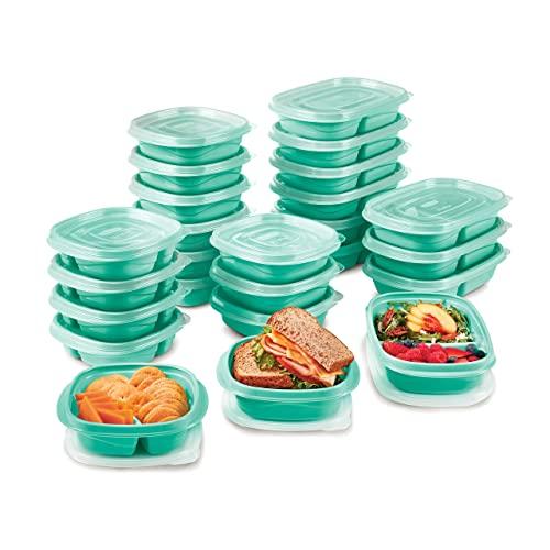 Rubbermaid TakeAlongs On The Go Food Storage and Meal Prep Containers, Set of 25 (50 Pieces Total), Teal Splash