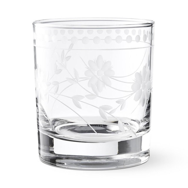 Vintage Etched Double Old-Fashioned Glasses, Set of 4