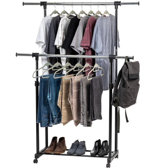IRIS USA Adjustable and Extendable Double-Rod Clothes Garment Rack