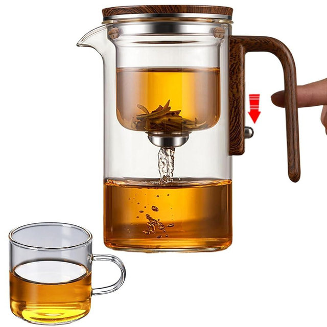Enchanti Tea Pot, Witchcraft Magic Glass Teapot with Infuser Strainer and Lid for Loose Leaf Tea Herbal, Magnetic Water Separation Tea Maker Kettle with Cups Clear Enchantipot (1000ml)