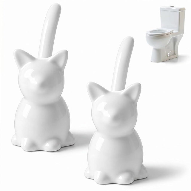 2Pcs Cat Shape Toilet Screw Covers, White Toilet Bolt Covers Decorative, Ceramic ToiletBolt Caps Easy Installation Replacement Parts Decorative Bathroom Accessory