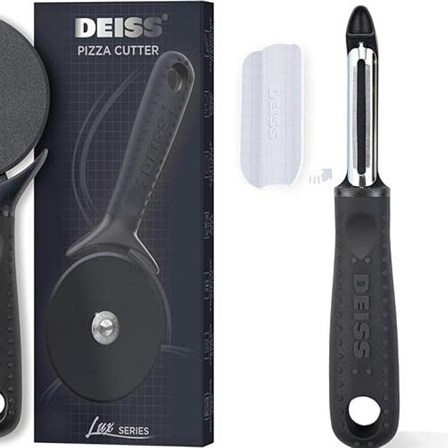 Deiss Lux Heavy Duty Pizza Cutter With Wheel Slicer and Deiss PRO Swivel Vegetable Peeler