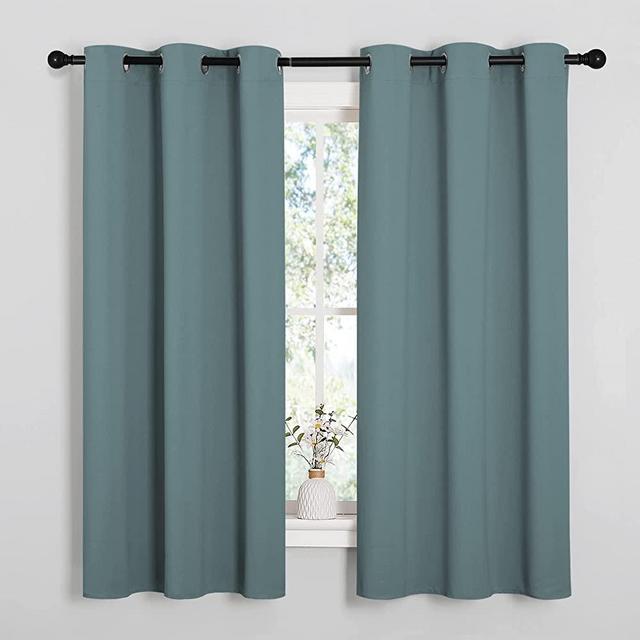 NICETOWN Modern Blackout Curtains Noise Reducing, Thermal Insulated and Privacy Room Darkening Drape Panels for Boy's Guest Room Door Small Short Window (Greyish Blue, 2 Panels, W42 x L63 -Inch)