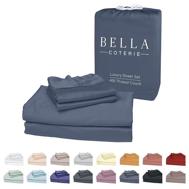 Bella Coterie Luxury Bamboo Viscose Split Top King Size Sheet Set | 100% Organically Grown | Ultra Soft | 34" Split | Cooling for Hot Sleepers | 18" Deep Pocket [Slate Blue]