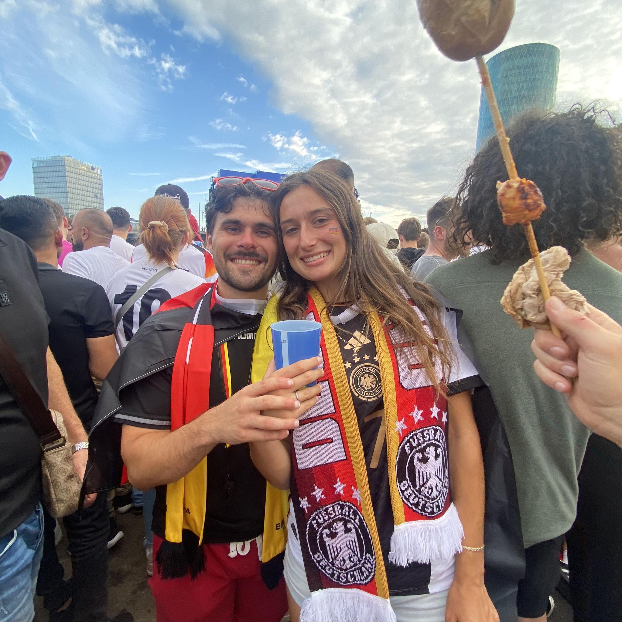 James and Charlotte's watching the Euros in Frankfurt's watch-zone in Germany