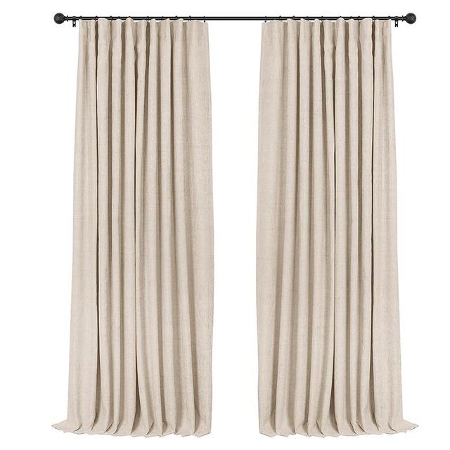 INOVADAY Blackout Curtains, 2-Panel Linen Textured 100% Thermal Insulated Room Darkening Sun Blocking Drapes for Bedroom, Nursery, Living Room + 20 Curtain Ring Clips - Oatmeal W50”xL96”
