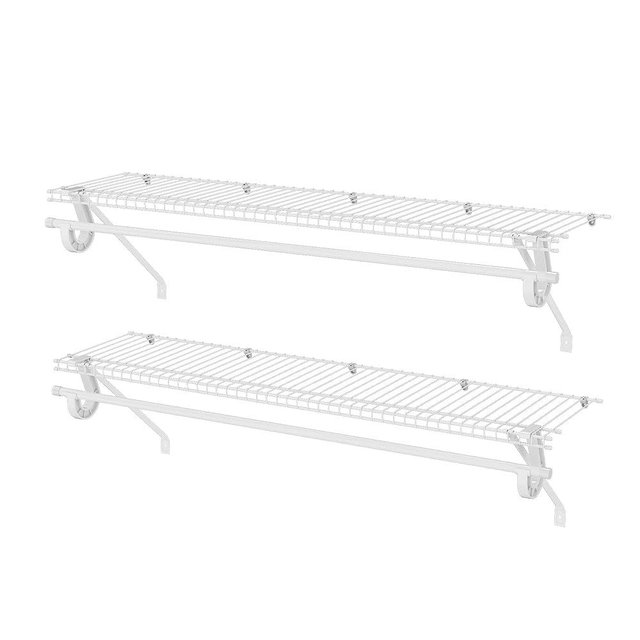 PROWORX Closet Shelves Wall Mounted with Hanging Rod, 2 Pack 4 ft x 12 in White Wire Shelving Kit, Metal Wall Shelf Organizer for Home, Pantry, Laundry Room Storage