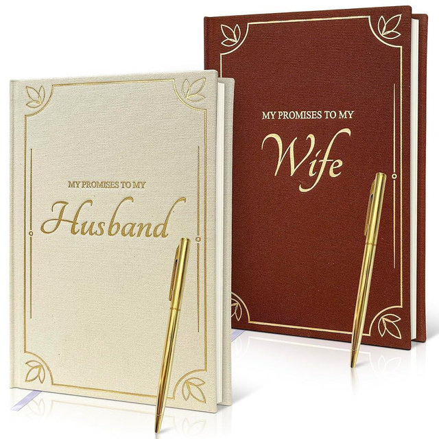Vow Books for Wedding - Elegant Hardcover Linen with Gold Foil, 80 Lined Pages (8.2x5.7"), 2 Golden Pens, Keepsake Box - Ideal Gifts for Newly Engaged Couples - His and Hers Gifts Essentials