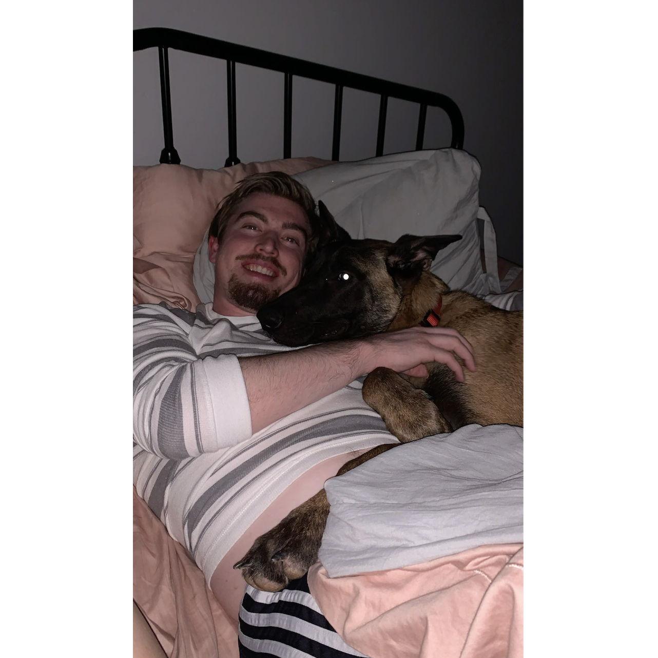 This is the first time our dog Gus met William! They were instant best friends.