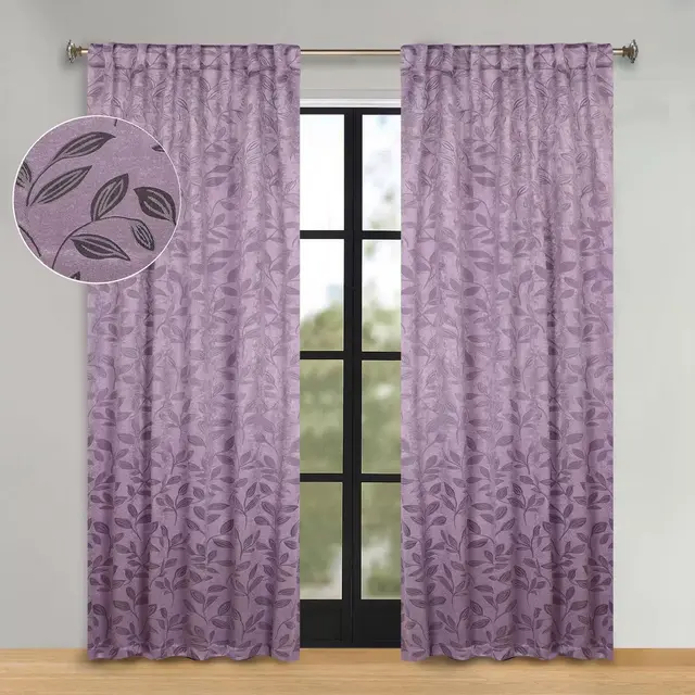 Leaves Room Darkening Semi-Blackout Curtains With Back Tabs, Set of 2, 52" x 84", Wisteria - Blue Nile Mills