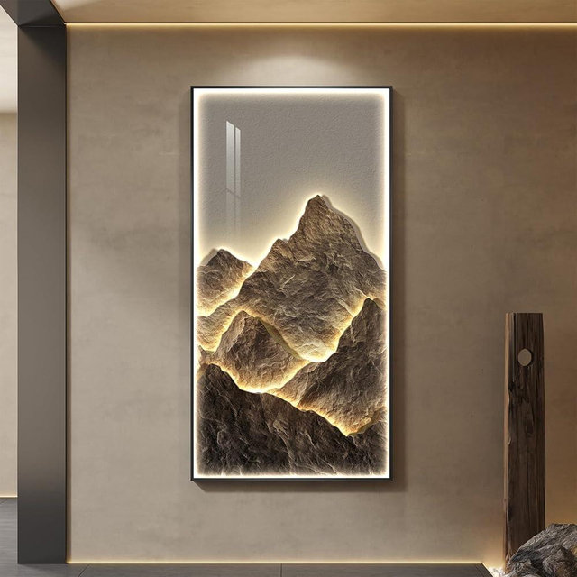 LED Lighted Mountain Wall Art for Living Room, Large Vertical Modern Minimalist Landscape Artwork for Walls, Nature Luxury Dimmable Bright Wall Decor for Hallway, Entryway, Staircase, Home Office