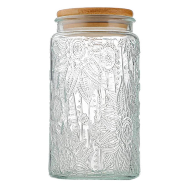 ANSQU Vintage Glass Canister, 34oz Candy Jar with Lid, Decorative Mason Jar for Home Kitchen Pantry, Cute Jar for Coffee, Tea, Candy, Cookie, Sugar