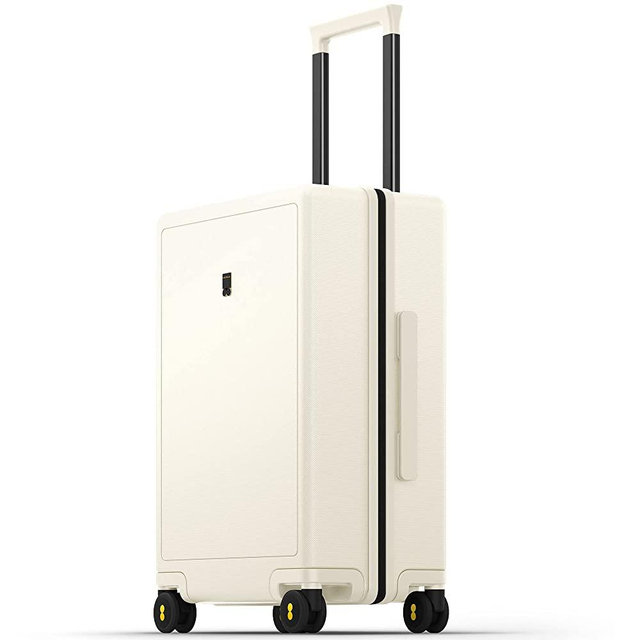 LEVEL8 Luminous Textured Carry-On Luggage, 20” Hardshell Suitcase, Lightweight PC Textured Hardside Spinner Trolley for Luggage, TSA Approved Cabin Luggage with 8 Spinner Wheels- Cream White