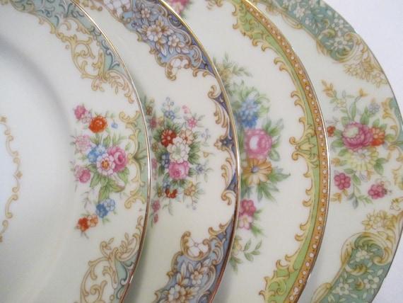 Mismatched China Dessert Plates, Bread Plates, Cake Plates, Wedding Plates, Tea Plate, Tea Party, Wedding, Baby Shower, Birthday- Set of 4