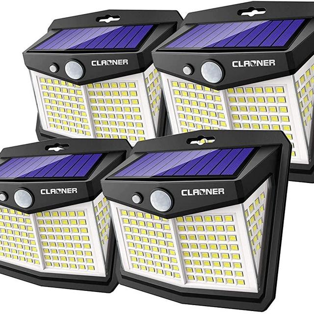 Claoner Solar Motion Sensor Lights, [128 LED/4 Packs] Outdoor Solar Lights 3 Working Modes Solar Powered Lights with 270° Wide Angle Wireless IP65 Waterproof Solar Security Lights for Yard Garage Deck